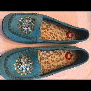 BC Footwear Blue Embellished Loafers